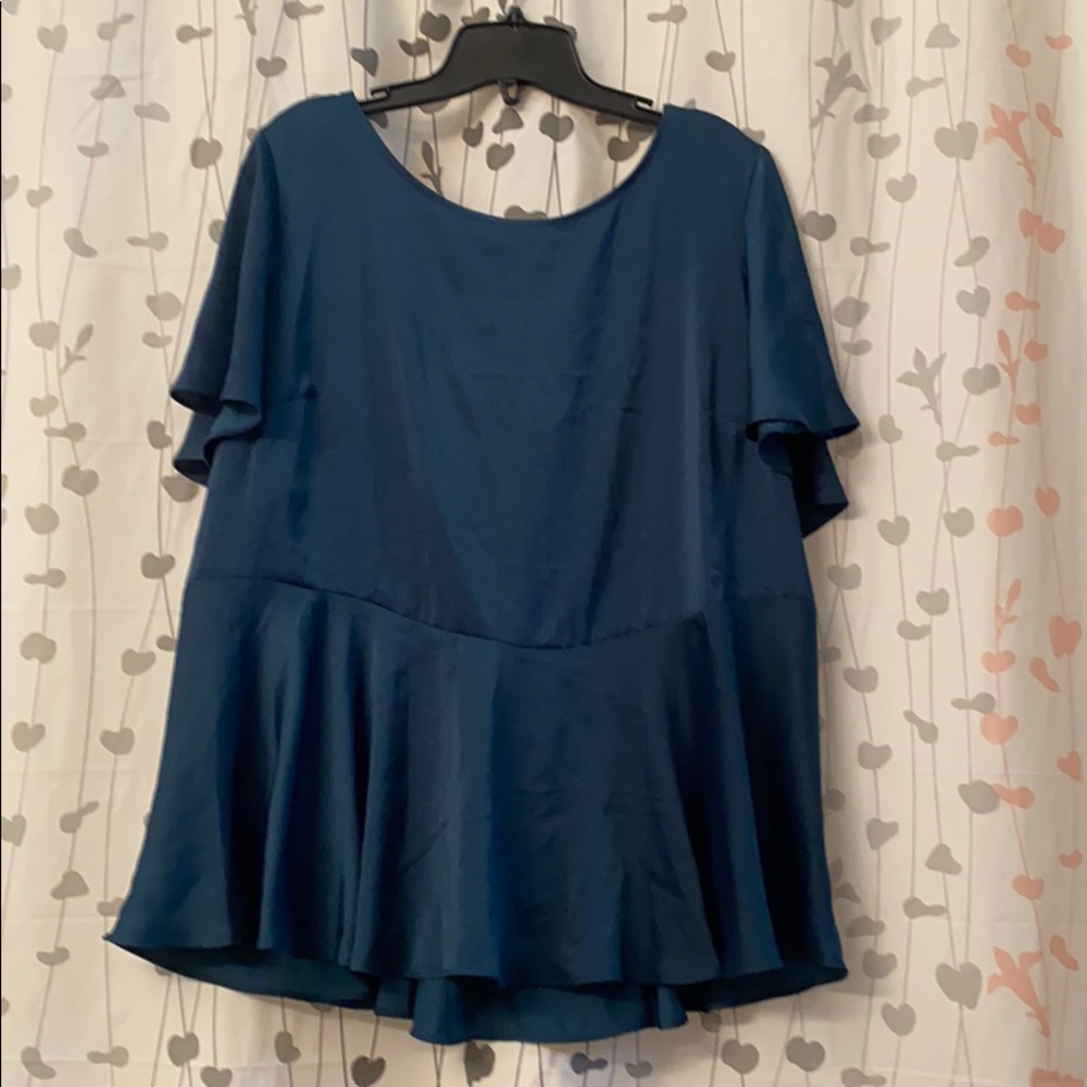 Turquoise Flutter Sleeve Blouse